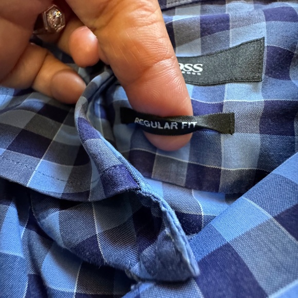 Hugo Boss Blue Checkered Casual regular Fit Button Down Shirt - Picture 3 of 10